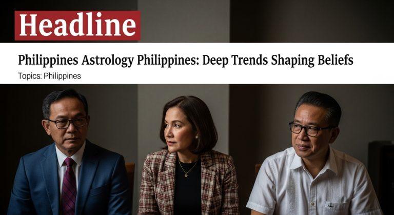 Filipino family reading horoscopes on a mobile device with zodiac signs overlay.