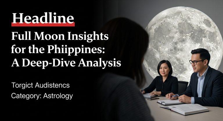 Full moon rising over a Philippine city skyline with subtle astrological motifs